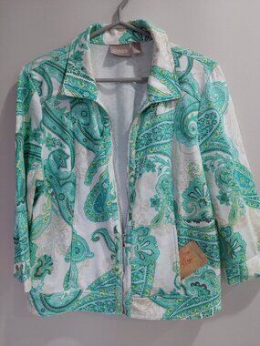 Chico's Women's Size 2 Paisley Pattern Full Zip Jacket Cotton Stretch